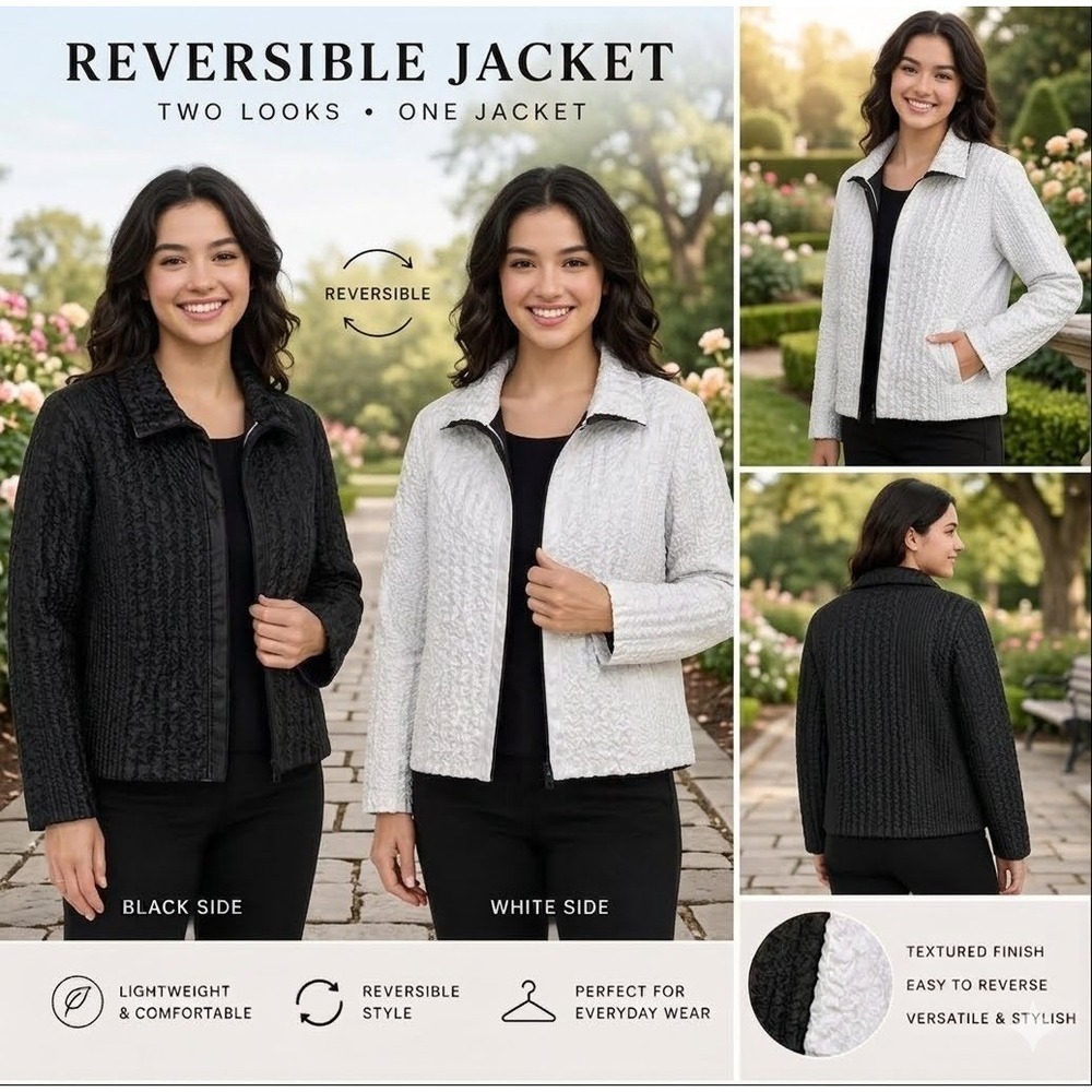 UBU International Reversible Jacket L Black White Lightweight Fall Transition
